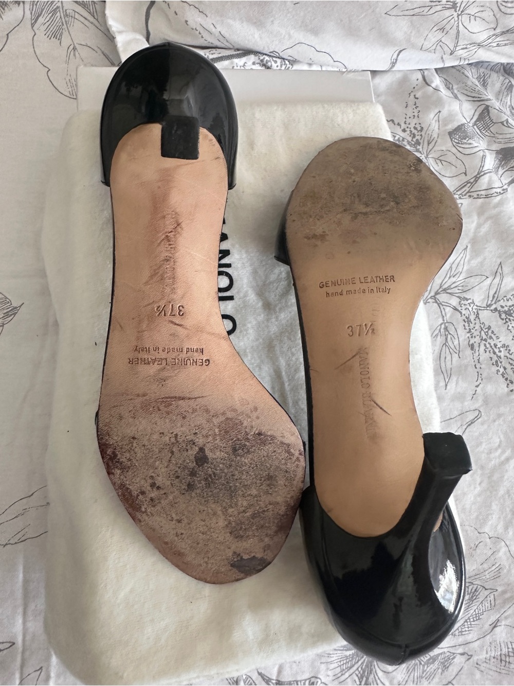Manolo Blahnik Black Patent Leather D'Orsay Open-Toe Heels - Picture 7 of 9